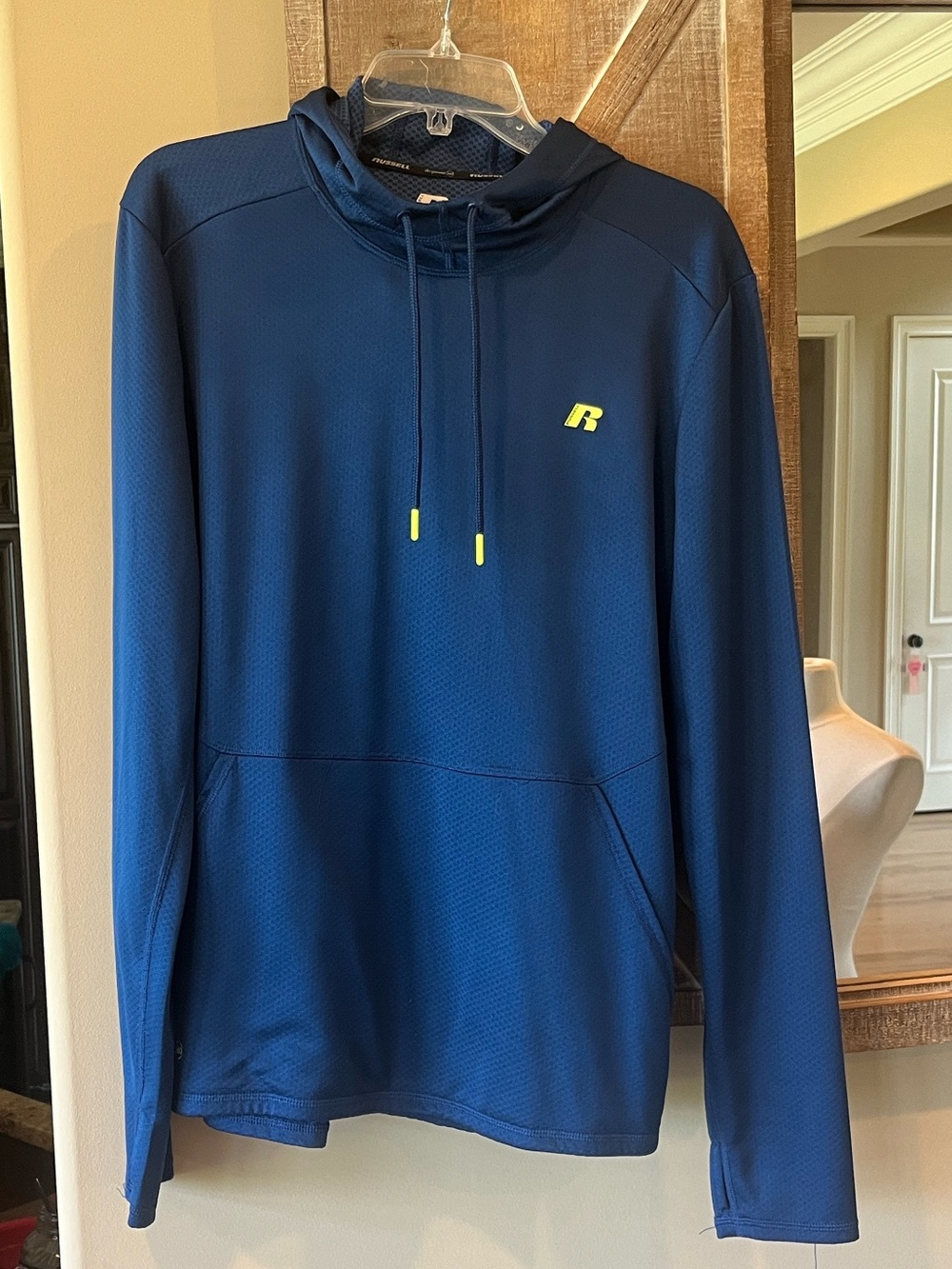 Russell Athletic Navy Hooded Performance Pullover with Neon Accents